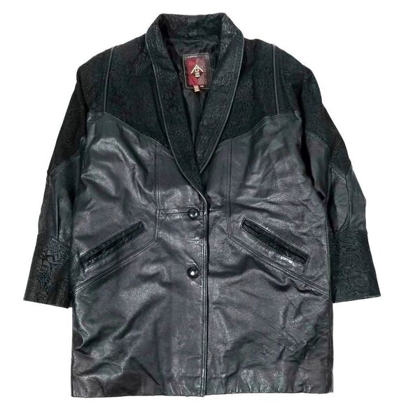 VINTAGE 100% Leather Jacket Paisley Suede Western Cowboy Coat Jacket Mens Medium - Picture 1 of 8